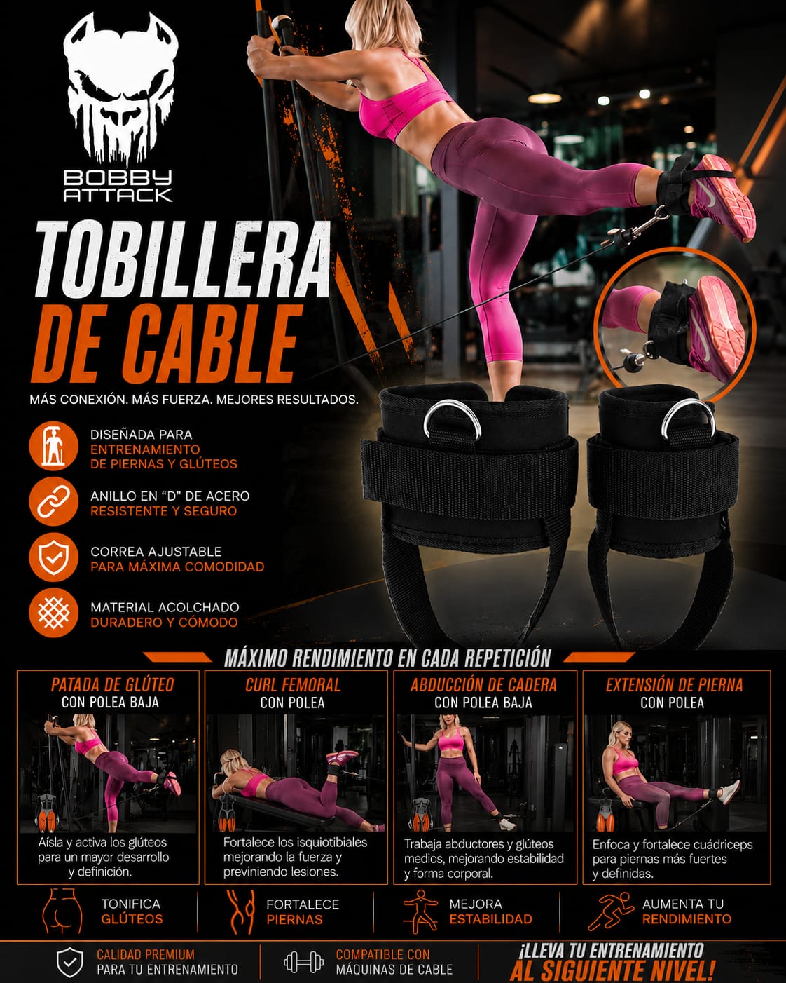 Tobilleras para polea Bobby Attack - Imagen 4