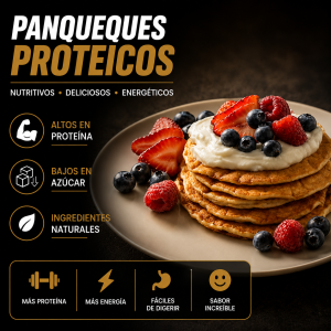 Prepara panqueques proteicos de avena y whey con huevos y leche. Receta fácil, rápida y perfecta para desayuno o colación. Paso a paso.